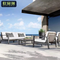 Casual Outdoor Sofa Aluminum Alloy Garden Courtyard Villa Hotel Designer Teak Wood Terrace Rattan Furniture Combination