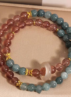 中式蓝水翡翠双圈手链女轻奢小众