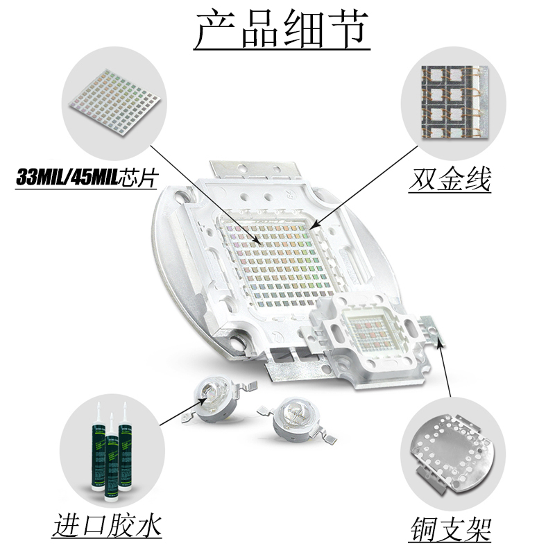 LED四波段450-470-420-400NM珊瑚海水软体植物灯珠30W50W大功率 - 图2