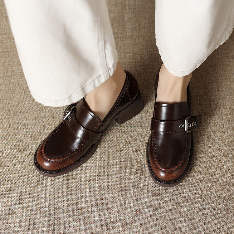 圆头粗跟橡胶胶粘工艺头层猪皮深口单鞋,淘宝优惠券,粉丝福利购,淘宝优惠卷