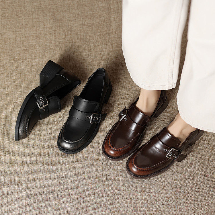 圆头粗跟橡胶胶粘工艺头层猪皮深口单鞋,淘宝优惠券,粉丝福利购,淘宝优惠卷