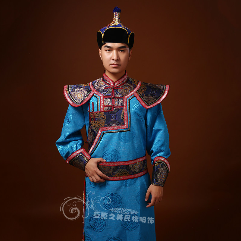 男士蒙古袍日常装生活春秋季长款蒙古舞蹈演出服蒙古族日常服新品_虎窝淘