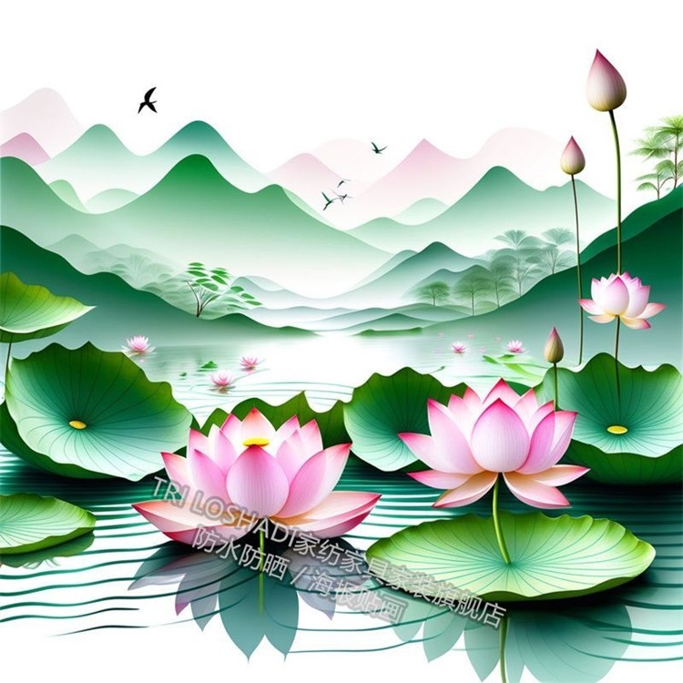 中国风莲花图案净秽荷花图山水艺术贴画卫生间客厅餐厅装饰墙贴纸,淘宝优惠券,粉丝福利购,淘宝优惠卷