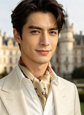 真丝小方巾丝巾男士2026新款潮男搭西装衬衫领口巾巾桑蚕丝短围巾