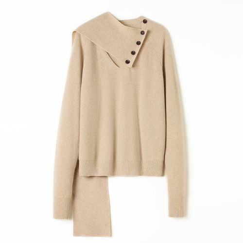 思诺芙德V领带围巾两件套100%山羊绒衫女2025秋冬新款针织毛衣 - 图3