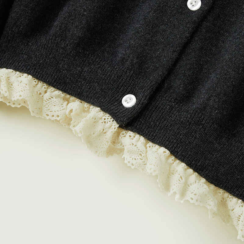 思诺芙德圆领镂空花边羊绒开衫女25秋季新款气质法式复古针织毛衣,淘宝优惠券,粉丝福利购,淘宝优惠卷