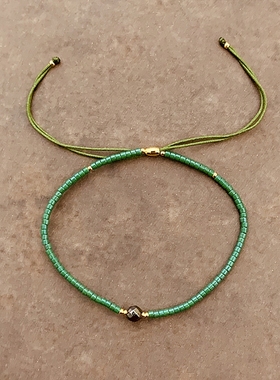 VIKIKO串珠ins小众设计绿色系混搭女生细手链 金黑曜石友谊宝石