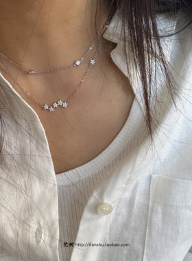 925纯银星星排列圆钻间隔项链