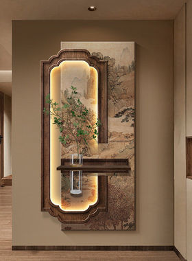 宋代美学千里江山图走廊过道装饰画 砂岩喷绘可定制墙画 70*140cm