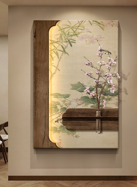 宋代美学入户玄关装饰画禅意荷花客厅挂画新中式茶室氛围布置壁灯