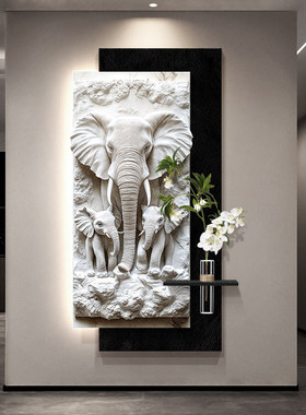 轻奢高级感玄关正对门带灯装饰画走廊尽头砂岩挂画楼梯过道壁画