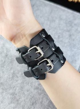 欧美嘻哈手链牛皮手环男朋克配饰
