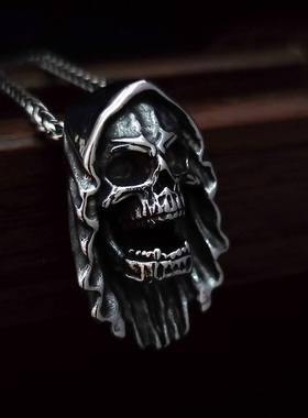 霸气骷髅钛钢项链欧美朋克嘻哈个性暗黑吊坠男毛衣链复古饰品挂件