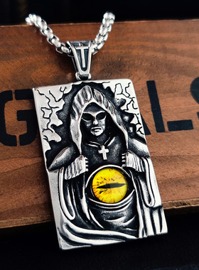 骷髅吊坠军牌朋克项链钛钢男生个性毛衣链长挂件霸气潮人诡异饰品