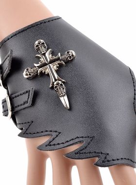 韩版个性手链戒指一体皮手套