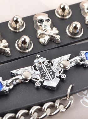 日韩版潮男时尚朋克连女皮手环