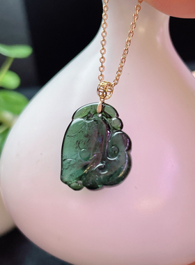 巴西老矿蓝绿碧玺如意吊坠吊坠18k金镶嵌碧玺如意项链女生日礼物