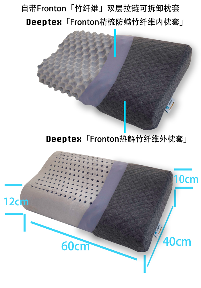 deeptex堤普泰泰国原装竹炭负离子天然乳胶波浪高低颈椎支撑枕头 - 图1