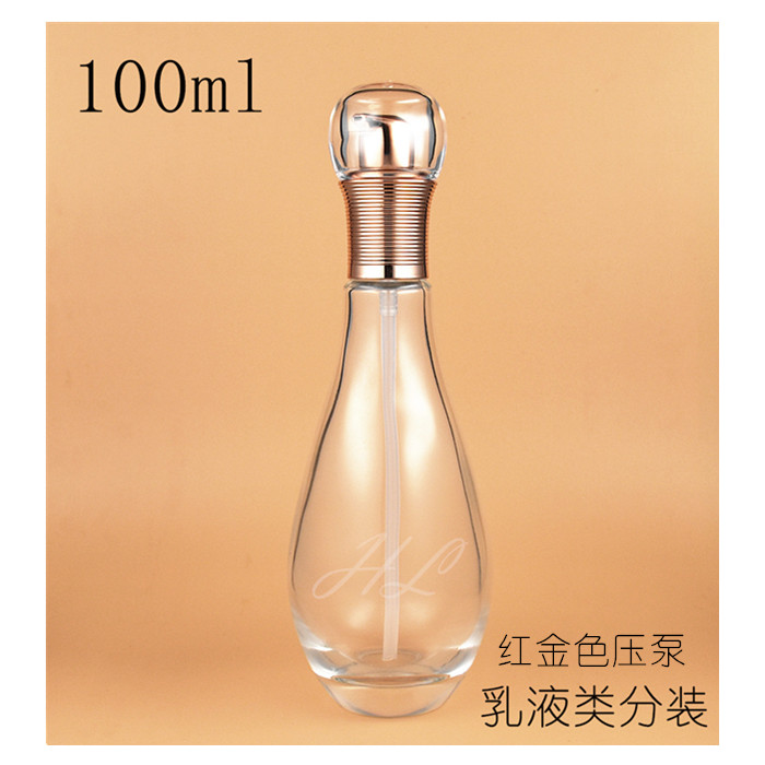 化妆品乳液150ml/100ml/60ml试用分装红金黄金色压泵透明玻璃空瓶