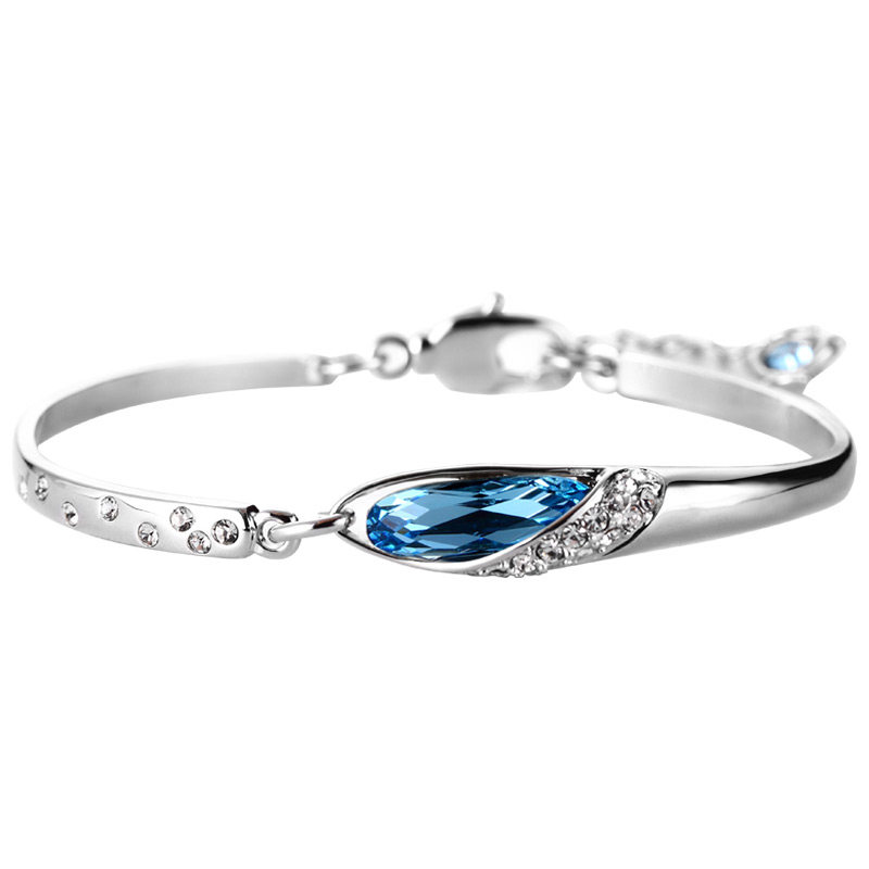 星座女纯银洛世奇银手镯韩版手链 水晶天空手链