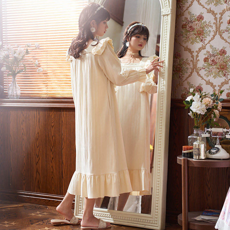 马克公主睡裙秋季纯棉长袖睡衣裙子 马克公主睡裙