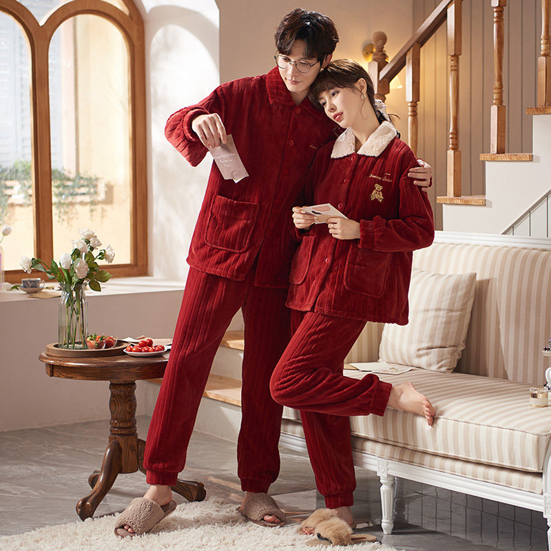 马克公主情侣女冬珊瑚绒红色睡衣 马克公主睡衣/家居服套装