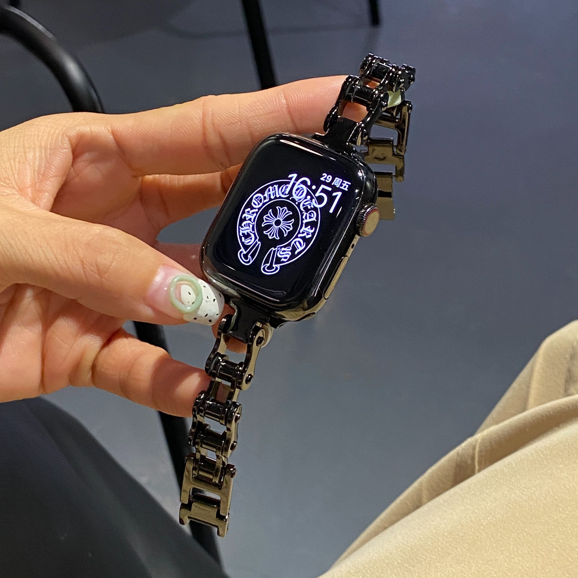 适用iwatch10表带s9细款s8苹果手表带applewatch金属钢带ultra女士s7高级感镶钻41/45mm链式s6女生个性夏透气 - 图2