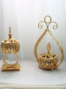 金色香炉摩洛哥风格铁艺金属熏香炉摆件家居饰品装饰古典玄关饰品
