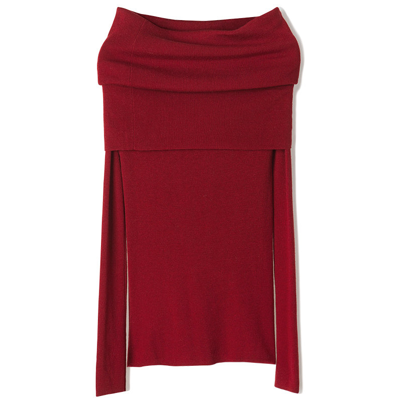 ROCO秋冬季 绝美羊毛一字肩露肩针织衫女长袖红色高级感毛衣上衣,淘宝优惠券,粉丝福利购,淘宝优惠卷