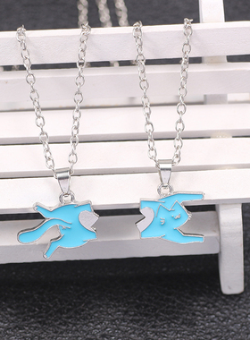 蓝污猫拼图创意情侣吊坠拼接项链