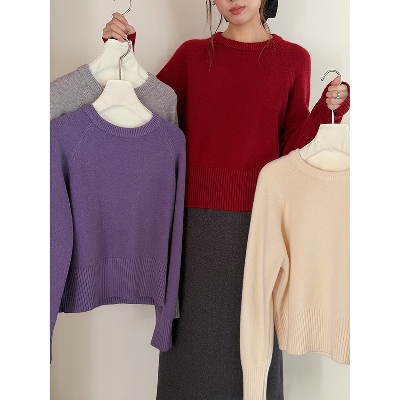 【移动的深秋】基础纯色圆领套头毛衣女冬季新款针织衫n935c - 图1