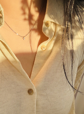 盖娅琳 S925纯银闪圆珠链微镶锆石十字架项链日系超迷你锁骨链女