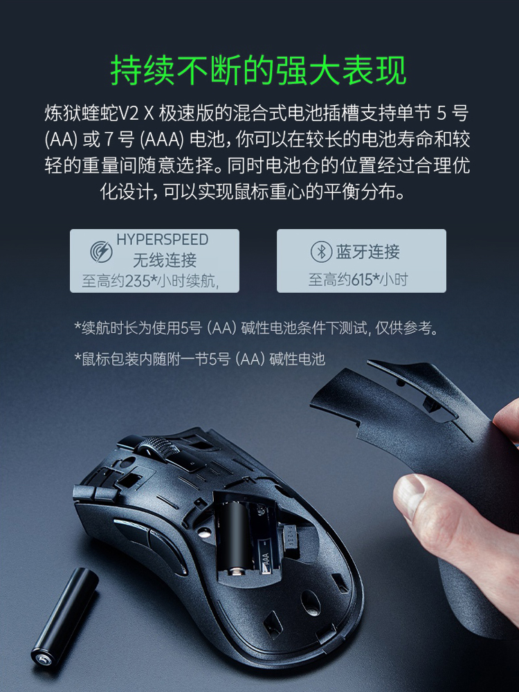 Razer雷蛇炼狱蝰蛇V2X极速版双模无线电池笔记本蓝牙电竞游戏鼠标-图1