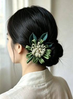 成品-秋日菊花缠花发簪可改胸针