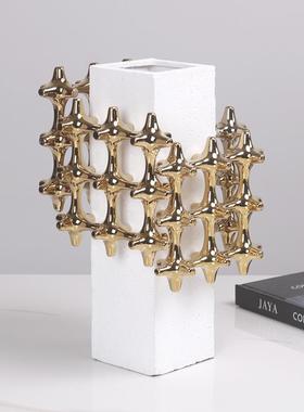 设计师方格几何花瓶样板间玄关博古架展厅轻奢干花插花花器摆件