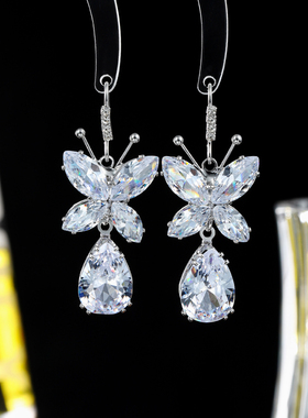 925镶嵌锆石小众项链小动可爱吊坠锁骨链蝴蝶项链耳环耳钩耳挂