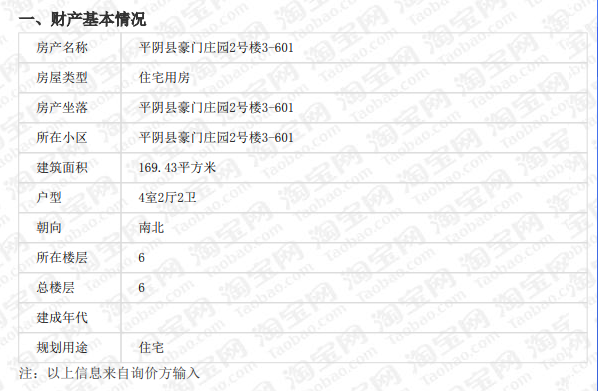 山东省济南市平阴县豪门庄园2号楼3-601房产一处(房屋为复式,上层是阁楼。不动产权证书号:平阴20220003032号)