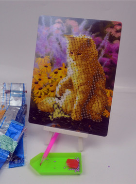 可爱钻石粘贴风景小猫款 类似复古砖石画DIY益智动手动脑流行玩具