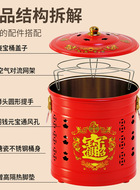 不锈钢烧纸桶搪瓷化宝炉室内烧钱纸焚烧元宝桶耐高温家用烧金桶