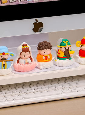 卡通可爱福气小神仙钟馗财神摆件办公室桌面好物工位解压小摆设女