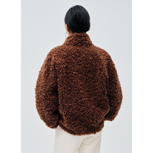 商场同款D.SIGN牛角扣休闲外套女2025新款冬季加厚仿羊羔毛上衣 - 图3