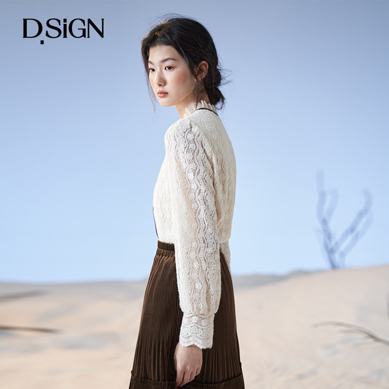 【商场同款】d.sign法式系带蕾丝小衫 dsign蕾丝衫/雪纺衫