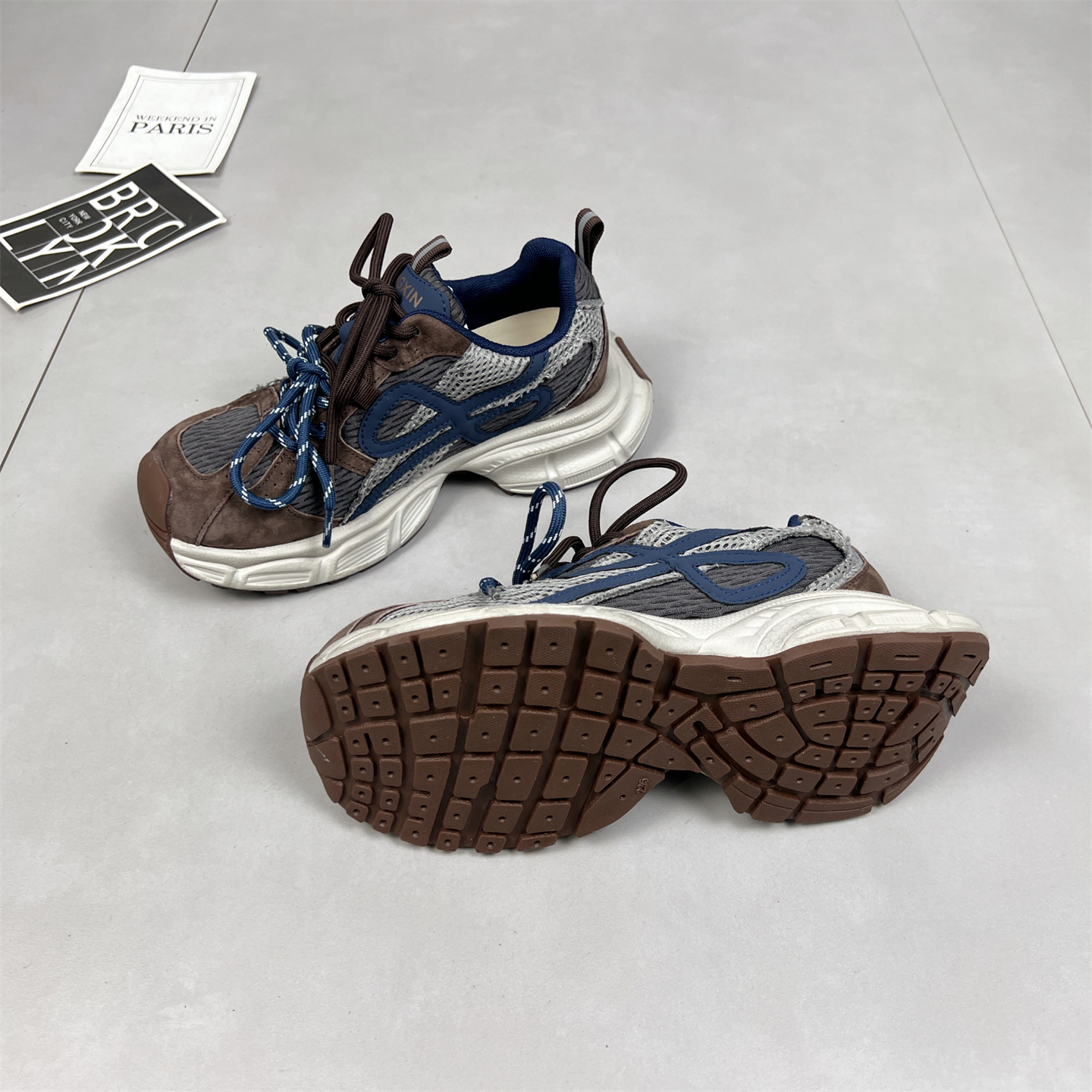 真皮双鞋带老爹鞋女2025秋冬新款网面透气轻便加绒厚底休闲运动鞋 - 图2