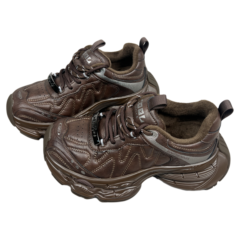 真皮增高厚底加绒老爹鞋女2025冬季新款不累脚百搭显高运动休闲鞋 - 图3