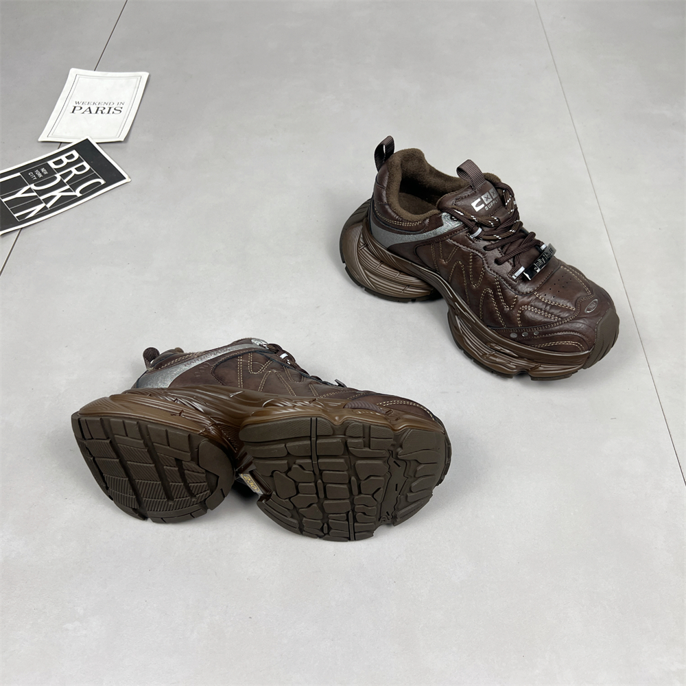 真皮增高厚底加绒老爹鞋女2025冬季新款不累脚百搭显高运动休闲鞋 - 图1