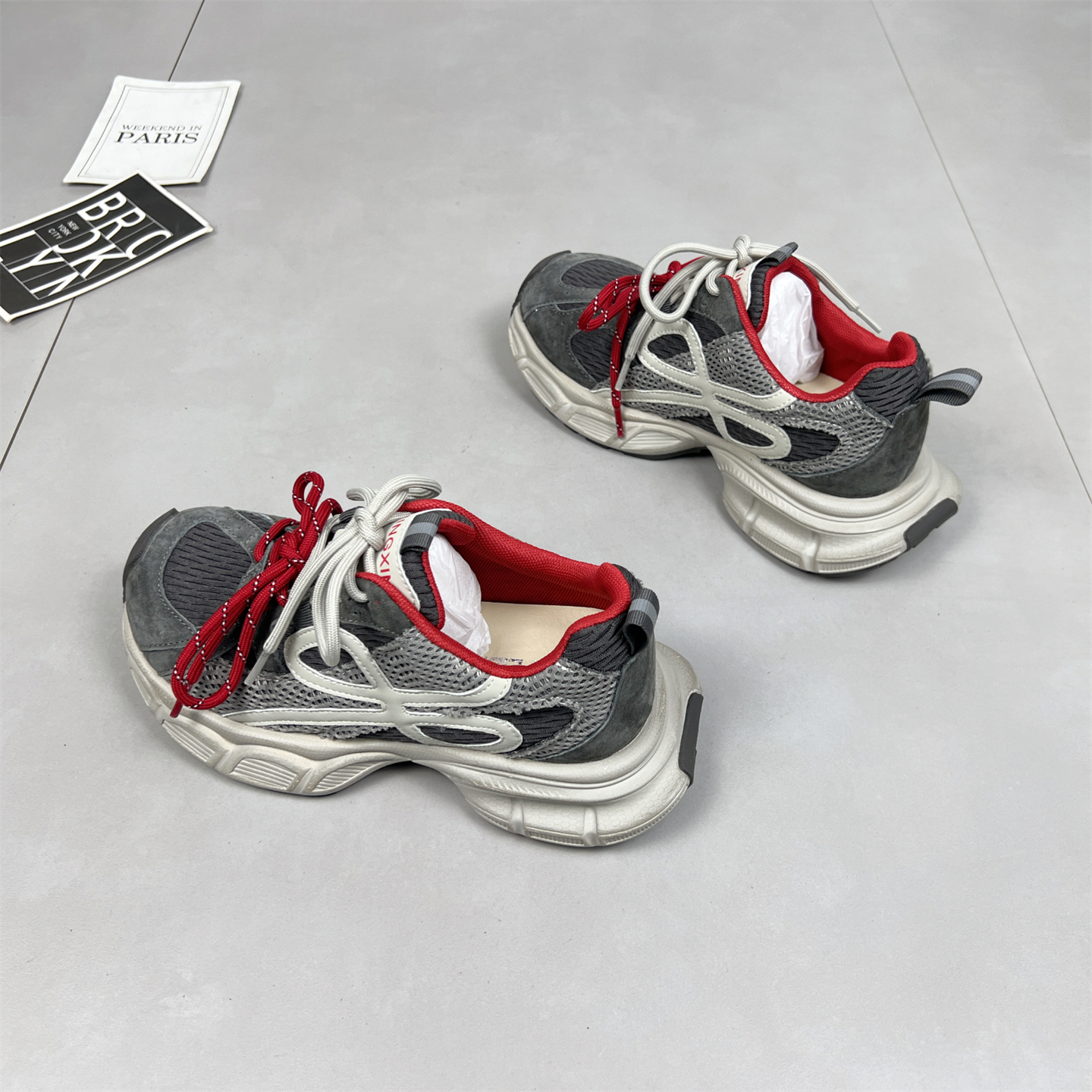 真皮双鞋带老爹鞋女2025秋冬新款网面透气轻便加绒厚底休闲运动鞋 - 图1