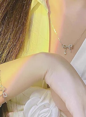 香港蝶梦纯银s999蝴蝶结项链女轻奢小众高级锁骨链情人节生日礼物
