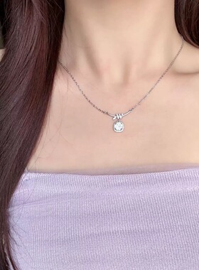 月光绳缘结方糖项链女s999镀银高级感镶围钻简约轻奢吊坠锁骨链女