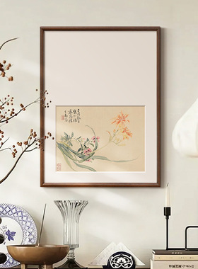 春花秋实花卉新中式挂画写意水墨宋画电表箱书房茶室实木框装饰画
