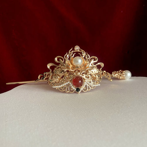 束发冠女高马尾汉服配饰男保色铜宫廷古典武侠王爷公子头冠玛瑙 - 图0